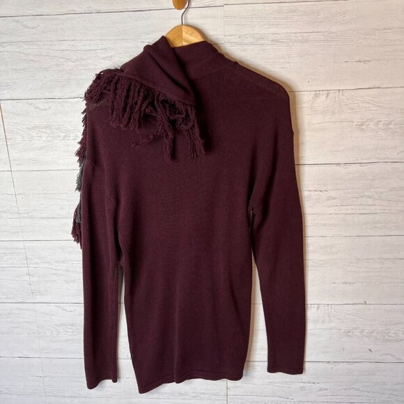 Cabi Sweater Womens Size Small Burgundy Port Fringe Knit Wrap 100% Cotton Fall - Picture 10 of 14
